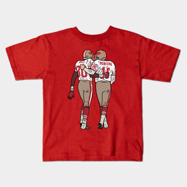 Jerry Rice and Joe Montana Kids T-Shirt by rattraptees